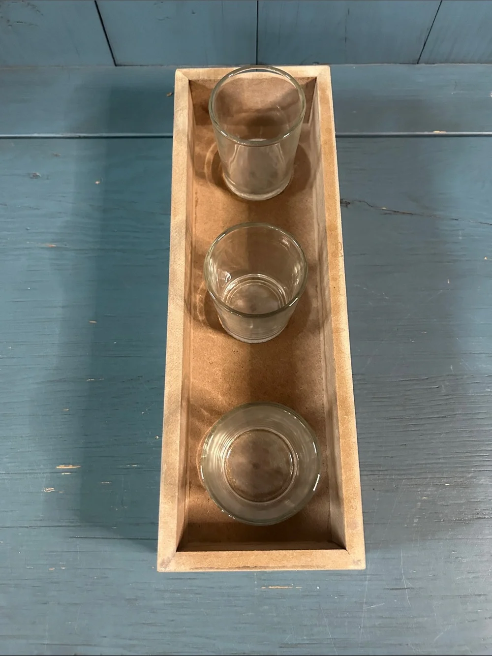 Wooden Decorative Tray with Three Glass Holders - Natural Candle Holder